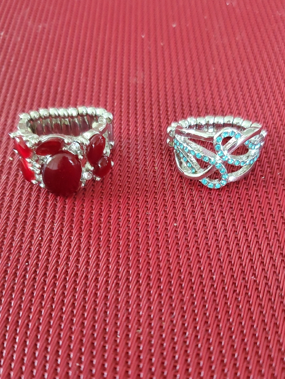 Silver Tone Red and Turquoise Crystal Fashion Rings - Women Jewelry